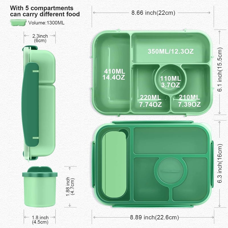 Amathley Bento Box Adult Lunch Box Kids,Lunch Containers for Adults/Kids/Toddler,5 Compartments Bento Lunch Box with Sauce Vontainers,Microwave & Dishwasher & Freezer Safe,BPA-Free(Green) - Image 4